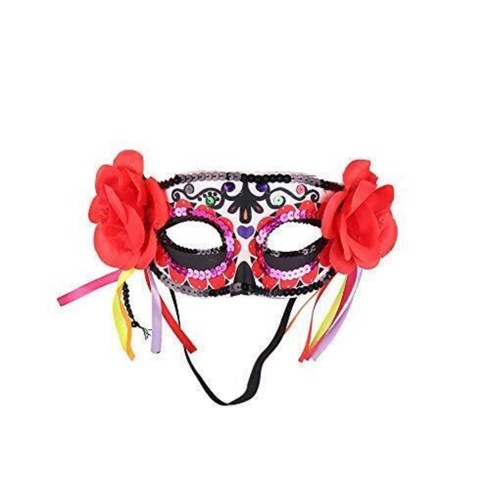 8643 Masquerade Death Masks with Red Flowers Lace for Halloween Party,Day